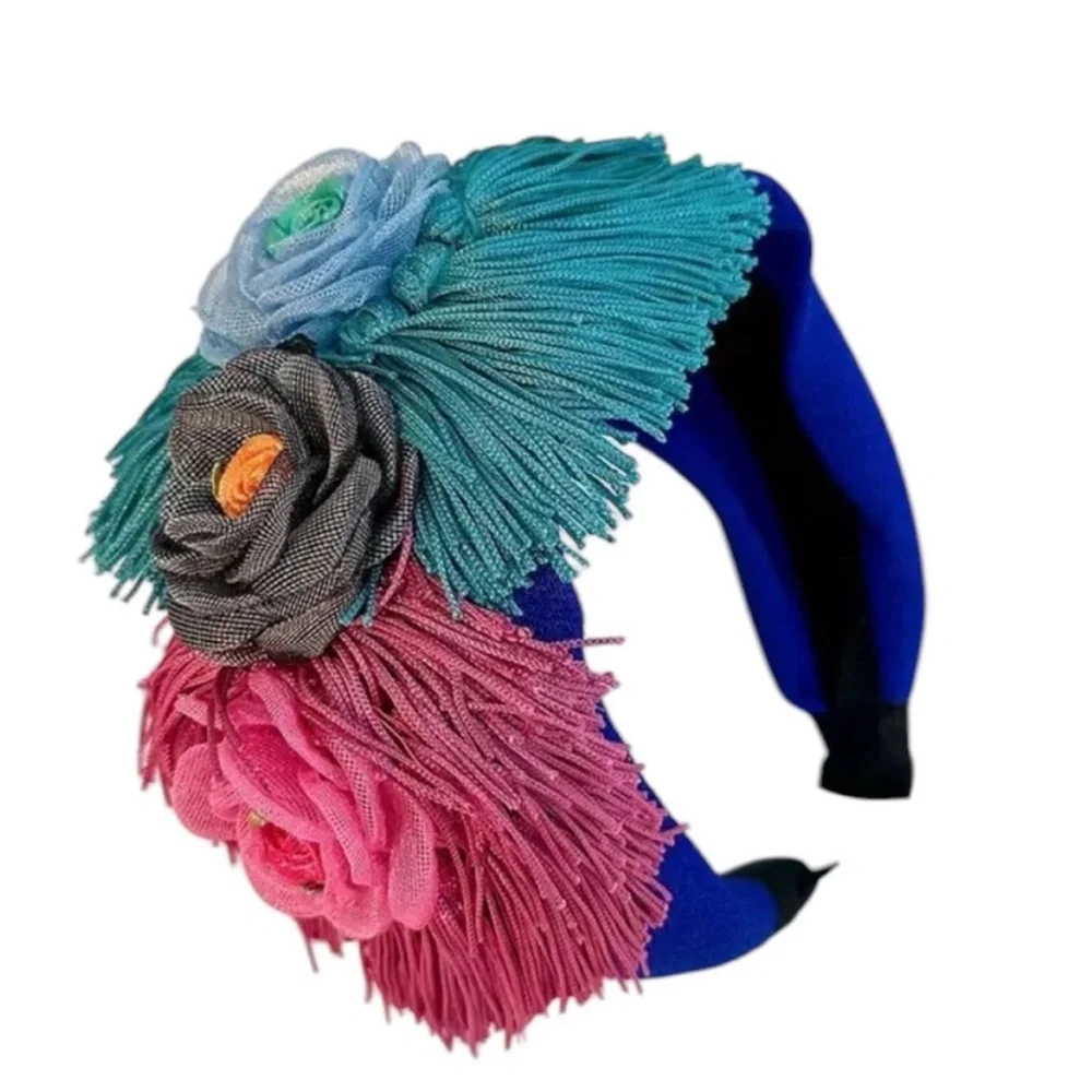 Blue Floral Fringe Headband